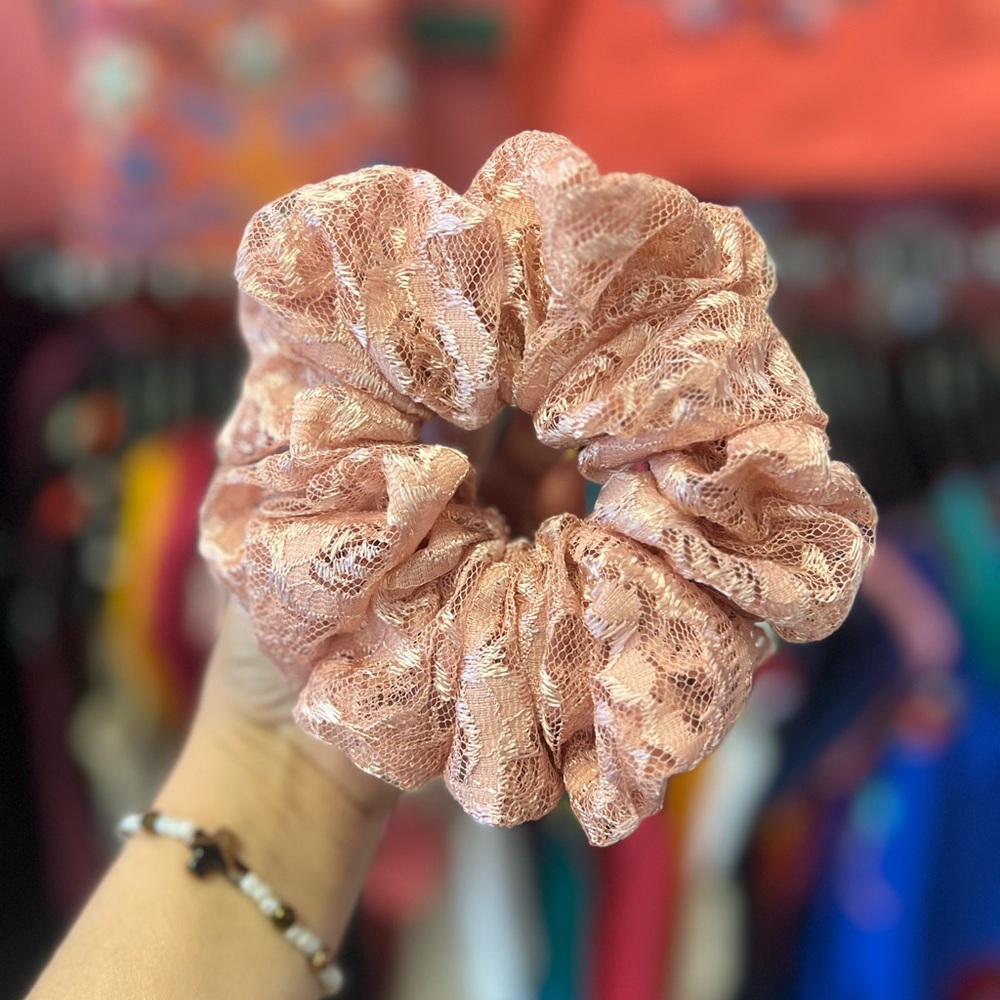 Rose Gold Lace Scrunchie - Women's Hair Accessory